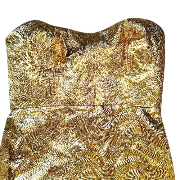 J. Crew Collection Gold Metallic Bodice Jacquard Leaf Cocktail MIDI Dress 10 NWT - Picture 6 of 14